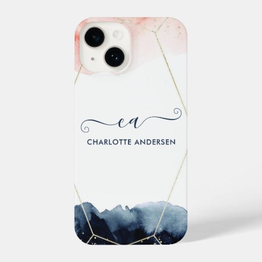 Moderne Aquarell-Rose Gold Blush Gold Monogram iPhone Hülle (Rückseite)
