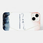 Moderne Aquarell-Rose Gold Blush Gold Monogram iPhone Hülle (Rückseite (Horizontal))