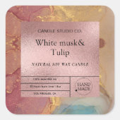 Moderne Aquarell Rose Gold Luxus Candle Label Quadratischer Aufkleber (Vorderseite)