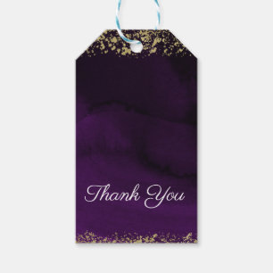 Moderne Aquarell Royal Purple & Gold Hochzeit Geschenkanhänger