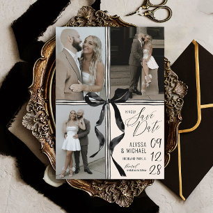 Moderne Aquarell-Schwarze Schleife 3 Foto-Hochzeit Save The Date