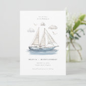 Moderne Aquarell-Segelyacht Save the Date Einladung (Stehend Vorderseite)
