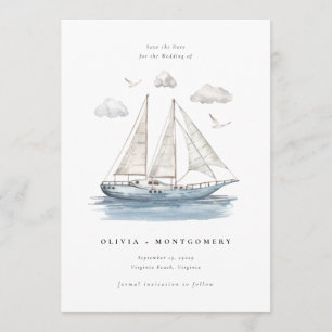 Moderne Aquarell-Segelyacht Save the Date Einladung