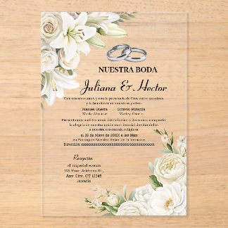 Moderne Aquarell Weiße Hochzeit Blumen Acryleinladungen