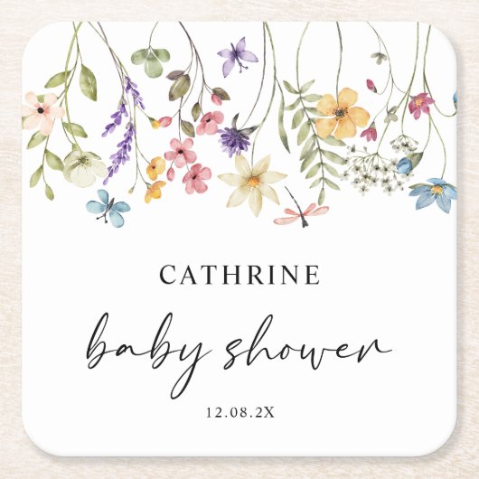 Moderne Aquarell-Wildblumen Blumenspusche Rechteckiger Pappuntersetzer (Vorderseite)