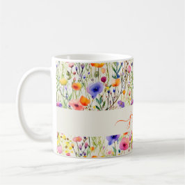 Moderne Aquarell-Wildblumen-Muster-Schriftname Kaffeetasse