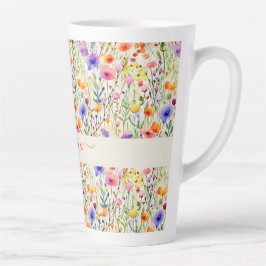 Moderne Aquarell-Wildblumen-Muster-Schriftname Milchtasse