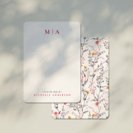 Moderne Aquarell-Wildblumen Rosa Monogramm und Nam Mitteilungskarte