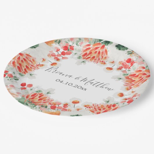 Moderne Aquarell-Wildblumen Trendfarben Pappteller (Schrägansicht)