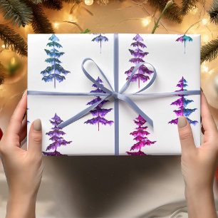 Moderne Aquarell-Winterkiefer LilaBaum Weihnachten Geschenkpapier