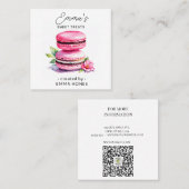 Moderne Aquarellbäckerei mit rosa Macaron Quadratische Visitenkarte (Vorne/Hinten)