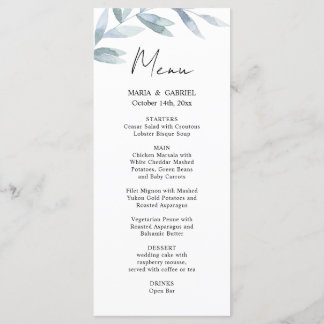 Moderne Aquarellbahn. Airy Wedding Menu Card Menükarte