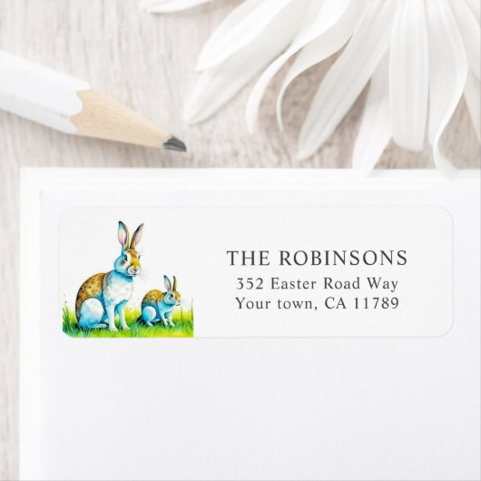 Moderne Aquarellbahn Bunny Easter Rücksendeadresse (Insitu)