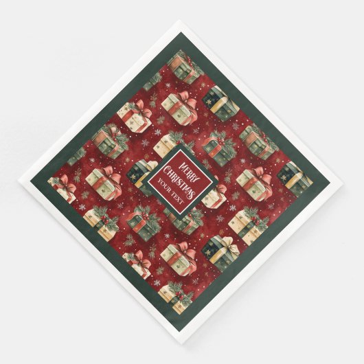 Moderne Aquarellbahn Holiday Red Green Napkins Ges Serviette (Ecke)