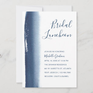 Moderne Aquarellbahn Navy Blue Bridal Luncheon Einladung