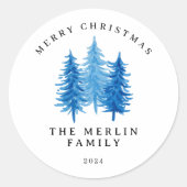 Moderne Aquarellbäume Frohe Weihnachten Runder Aufkleber (Vorderseite)