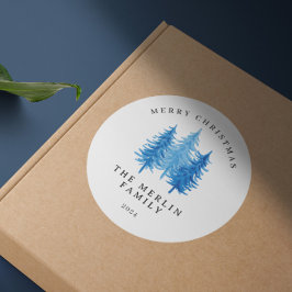 Moderne Aquarellbäume Frohe Weihnachten Runder Aufkleber