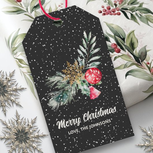 Moderne Aquarellbilder Blätter Frohe Weihnachten Geschenkanhänger