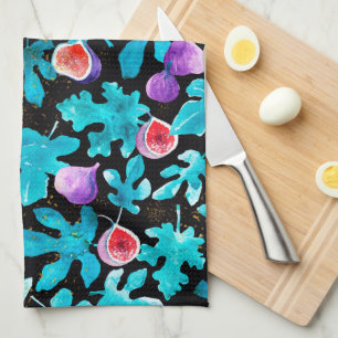 Moderne Aquarellbilder Frucht auf schwarz Geschirrtuch