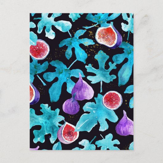 Moderne Aquarellbilder Frucht auf schwarz Postkarte (Vorderseite)