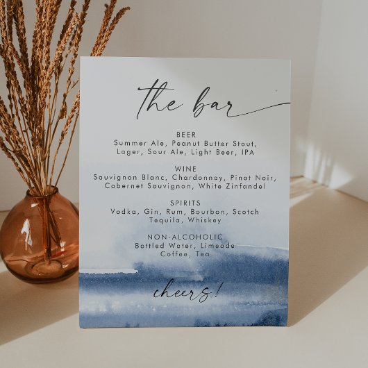 Moderne Aquarellblau Hochzeit Das Bar Menu Sockelschild