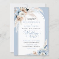 Moderne Aquarellblau-Rose Pampas tropischen Bogen