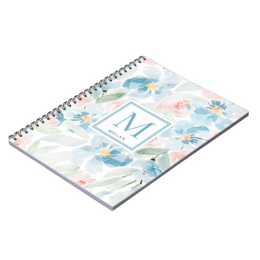 Moderne Aquarellblau-und Blush-Blume Ursprünglich Notizblock (Linke Seite)