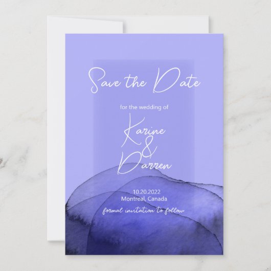 Moderne Aquarellblau-violett Save the Date lila (Vorderseite)