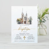 Moderne Aquarellblauer Taufe Einladung (Stehend Vorderseite)