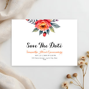 Moderne Aquarellblume 15. Geburtstag Quinceanera Save The Date
