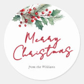 Moderne Aquarellblume Frohe Weihnachten Runder Aufkleber (Vorderseite)