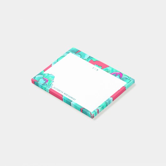 Moderne Aquarellblume Fuchsia Personalisiert Post-it Klebezettel (angewinkelt)