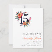 Moderne Aquarellblume Nr. 15 Quinceanera Save The Date (Vorderseite)