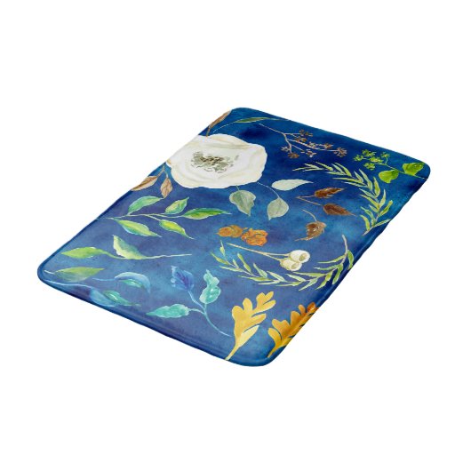 Moderne Aquarellblume Rose Eichenholz Farbe Herbst Badematte (Schrägansicht)