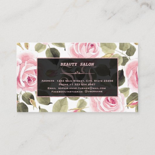 Moderne Aquarellblume Rose Gold Makeup Artist Visitenkarte (Rückseite)