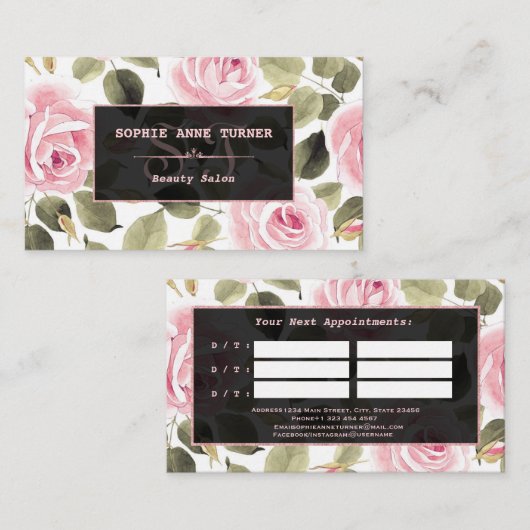 Moderne Aquarellblume Rose Gold Makeup Terminkarte (Vorne/Hinten)