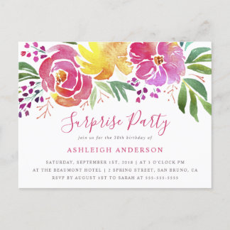 Moderne Aquarellblume Überraschung Party Einladung