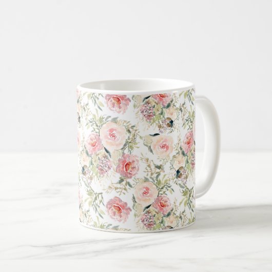 Moderne Aquarellblumen botanisch Kaffeetasse (VorderseiteRechts)