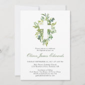 Moderne Aquarellblumen-Cross-Sage Grüne Taufe Einladung (Vorderseite)