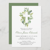 Moderne Aquarellblumen-Cross-Sage Grüne Taufe Einladung (Vorne/Hinten)