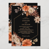 Moderne Aquarellblumen Hochzeit im Herbst Schwarz Einladung (Vorne/Hinten)
