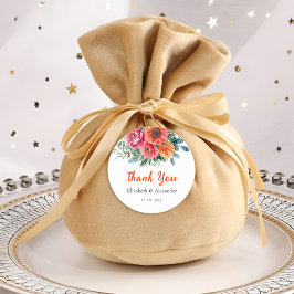 Moderne Aquarellblumen | Orange und Rosa | Hochzei Runder Aufkleber