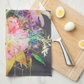 Moderne Aquarellblumen und goldene geometrische Wü Geschirrtuch (Viertel Falte)