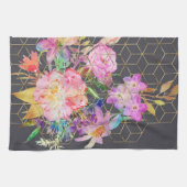 Moderne Aquarellblumen und goldene geometrische Wü Geschirrtuch (Horizontal)