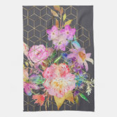 Moderne Aquarellblumen und goldene geometrische Wü Geschirrtuch (Vertikal)