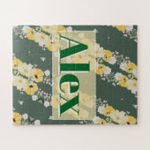 Moderne Aquarellblumen und grüner Hintergrund Puzzle (Horizontal)