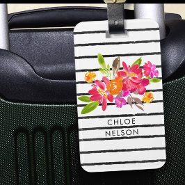 Moderne Aquarellblumen und Streifen Personalisiert Gepäckanhänger