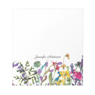 Moderne Aquarellblumen-Wildblumen personalisieren Notizblock