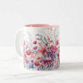 Moderne Aquarellblumen Zweifarbige Tasse (Vorderseite Links)