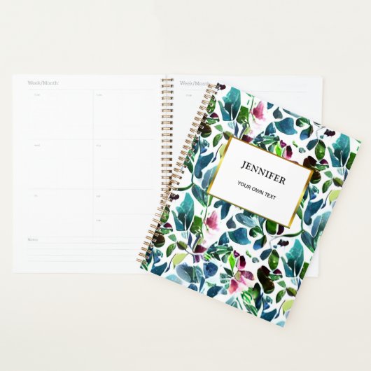 Moderne Aquarellblumenmuster mit Monogramm Planer (Anzeige)